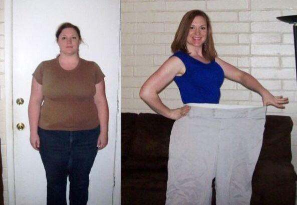 Woman before and after eating diet